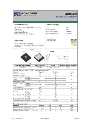 AON6380 数据手册首页
