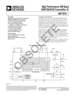 ADF7010 数据手册首页