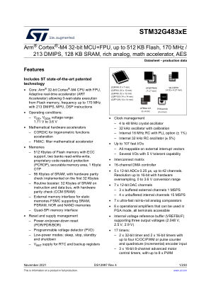 STM32G483CE datasheet cover page