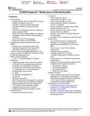 CC2652R datasheet cover page