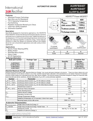 AUIRFB8407 datasheet cover page
