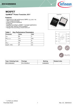 BSC039N06NS 数据手册首页