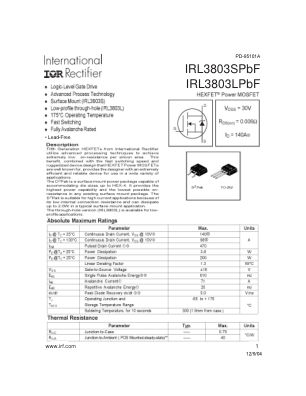 IRL3803S datasheet cover page