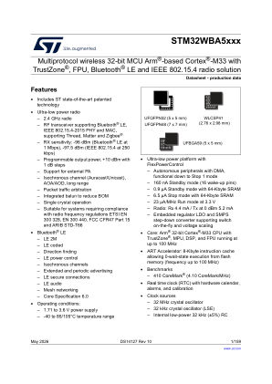 STM32WBA52CE 数据手册首页