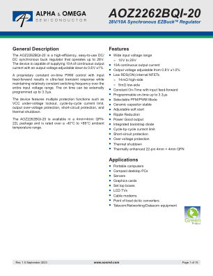 AOZ2262BQI-20 datasheet cover page