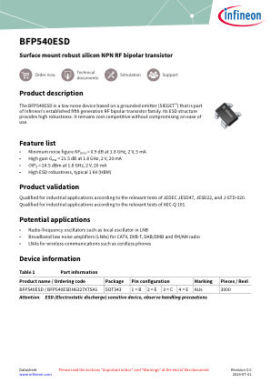 BFP540ESD 数据手册首页