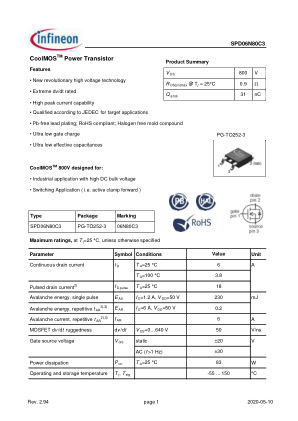 SPD06N80C3 数据手册首页