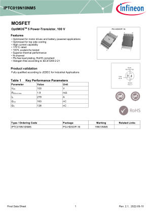 IPTC019N10NM5 数据手册首页