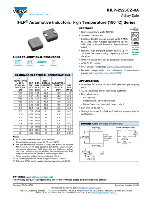 IHLP-2525CZ-8A datasheet cover page