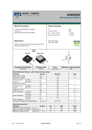AOD424G datasheet cover page