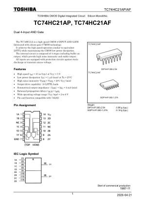 TC74HC21AP datasheet cover page