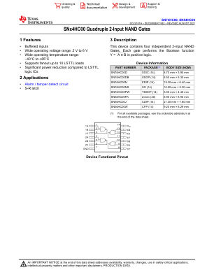 SN74HC00 datasheet cover page