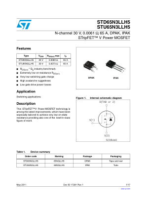 STD65N3LLH5 datasheet cover page