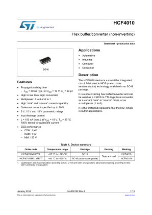 HCF4010 datasheet cover page