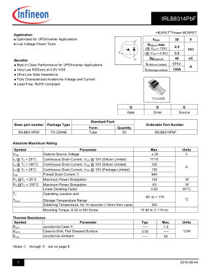 IRLB8314 datasheet cover page