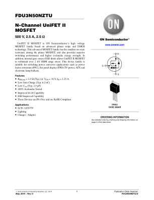 FDU3N50NZTU datasheet cover page