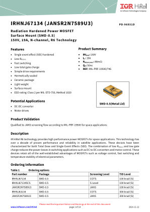 IRHNJ67134 datasheet cover page