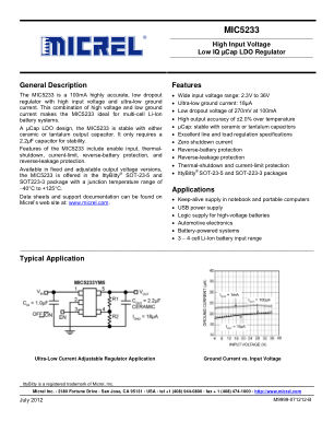 MIC5233-5.0YM5-TR datasheet cover page