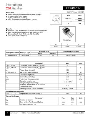 IRFB4137 datasheet cover page