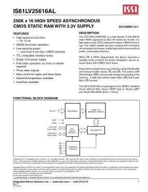 IS61LV25616AL-10TLI-TR datasheet cover page