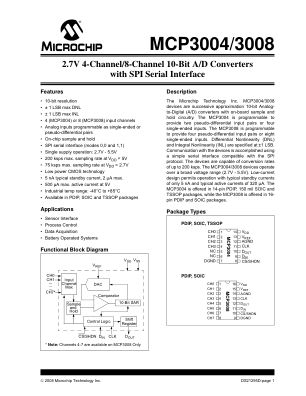 MCP3004T-I 数据手册首页