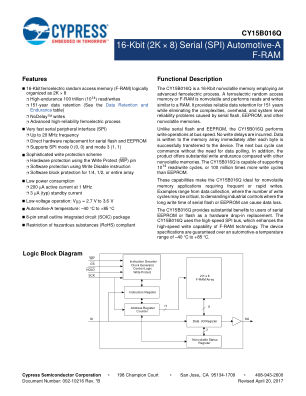 CY15B016Q-SXAT datasheet cover page