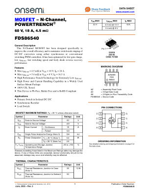 FDS86540 datasheet cover page