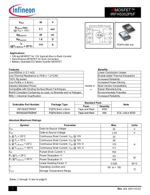 IRFH5302 datasheet cover page