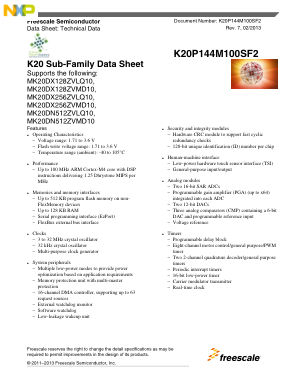 K20P144M100SF2 数据手册首页