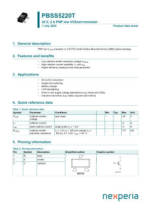 PBSS5220T datasheet cover page