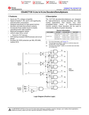 CD74ACT138 datasheet cover page