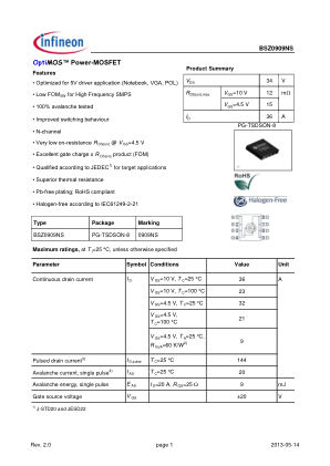 BSZ0909NS datasheet cover page