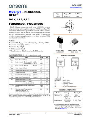 FQU2N60C datasheet cover page