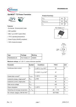 IPD50N06S4-09 数据手册首页