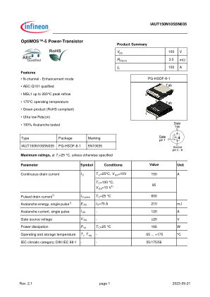 IAUT150N10S5N035 数据手册首页