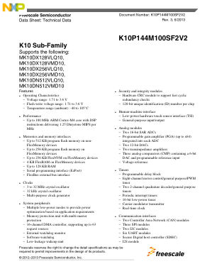 K10P144M100SF2V2 数据手册首页