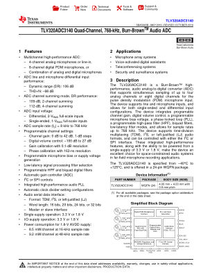 TLV320ADC3140 datasheet cover page