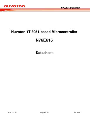 N76E616 datasheet cover page