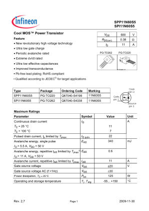 SPP-I11N60S5 数据手册首页