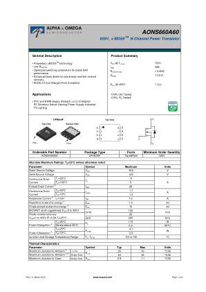 AONS660A60 数据手册首页