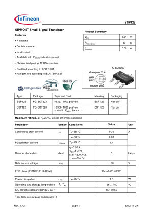 BSP129 datasheet cover page