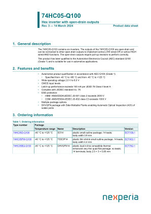 74HC05PW-Q100 datasheet cover page
