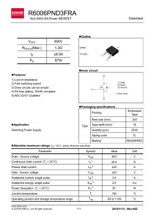 R6006PND3FRA 数据手册首页