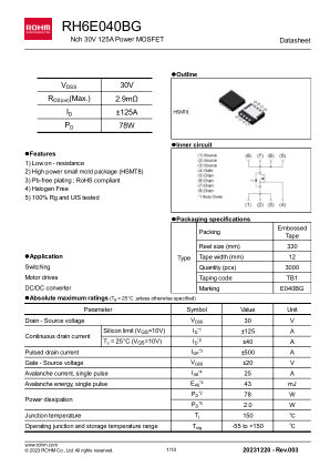 RH6E040BG 数据手册首页