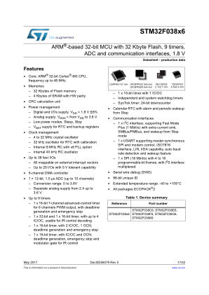 STM32F038C6 datasheet cover page