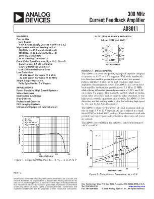 AD8011 datasheet cover page