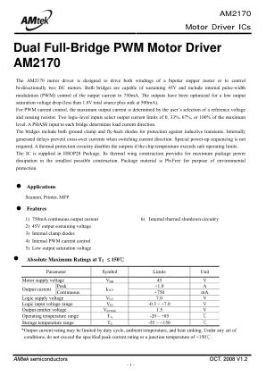 AM2170 datasheet cover page