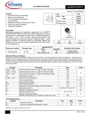 AUIRFS3307Z 数据手册首页