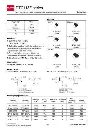 DTC113ZE datasheet cover page
