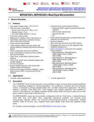 MSP430FG4619 datasheet cover page